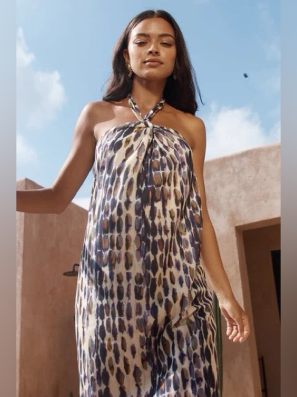 Halter Midi Length Dress NWT Multicolor Animal Print Column Silhouette - Size XL - Picture 3 of 5